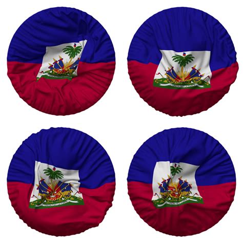 Haiti Flag In Round Shape Isolated With Four Different Waving Style