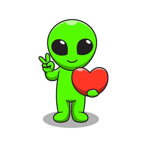 Ilustración De Dibujos Animados Lindo Alien Holding Amor Vector Premium