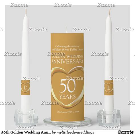 50th Golden Wedding Anniversary Heart Custom Unity Candle Set Zazzle Unity Candle Sets 50