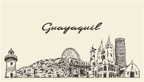 Ilustración Vectorial Dibujada A Mano Del Horizonte De Guayaquil