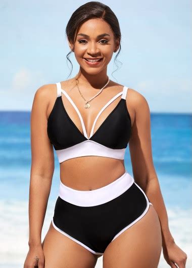 Rotita High Waisted Contrast Black Bikini Set Rotita Usd