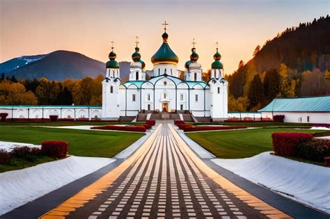 Premium Ai Image A Church With A Green Roof And A Red And White