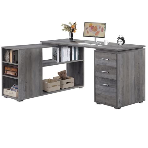 BELLEZE Trition Reversible L Shaped Computer Desk Gray Wash Home