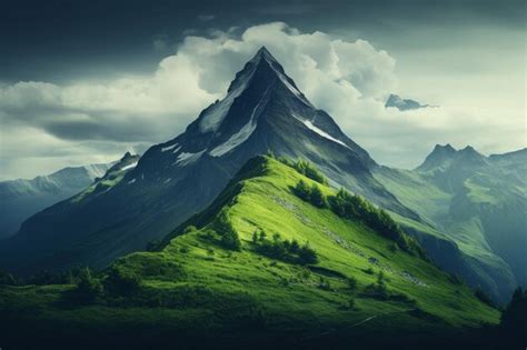 Premium AI Image | Green nature scenery of a mountain peak