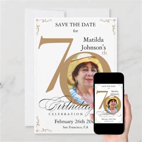 70th Birthday Gold White Save The Date Custom Invitation Zazzle