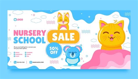 Free Vector Flat Nursery School Horizontal Sale Banner Template