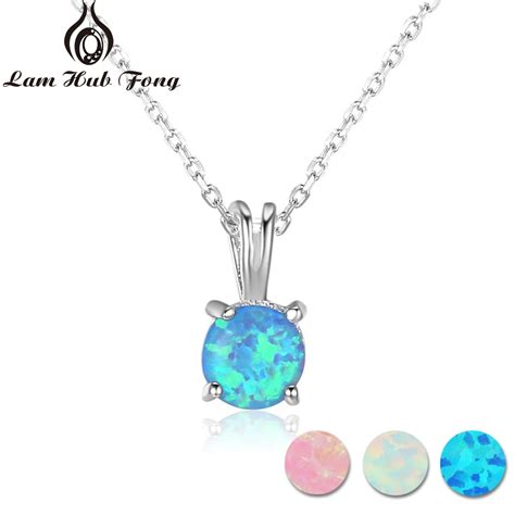 5mm Round White Pink Blue Opal Necklaces & Pendants 925 Sterling Silver Necklaces for Women S925 ...