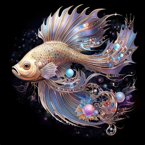 Surreal Fantasy Betta Fish Made Of Intricate Jewels And Gemstones