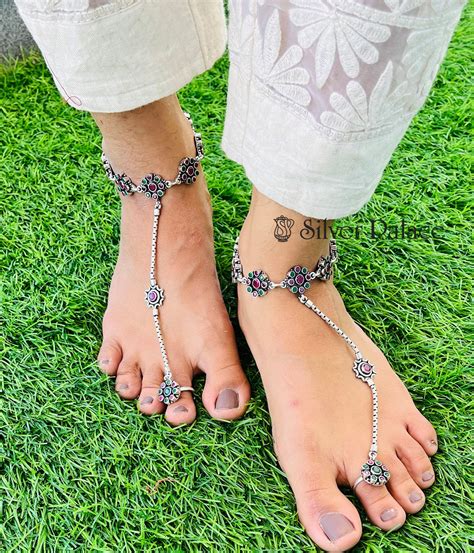 92.5 Antique Oxidised Silver Anklets - Silver Palace