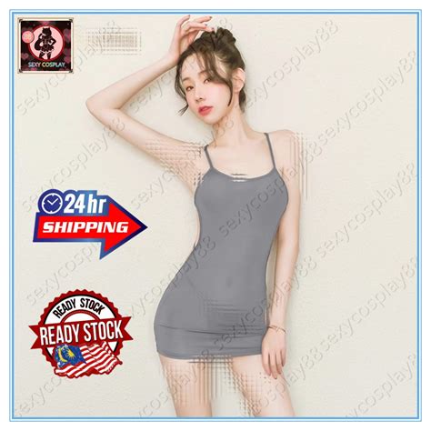 💗ready Stock💗 Womens Sexy Ice Silk Sling Jumpsuit With Hip Nightdress