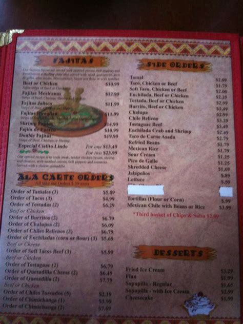 Menu At Cielito Lindo Restaurant Lawrence