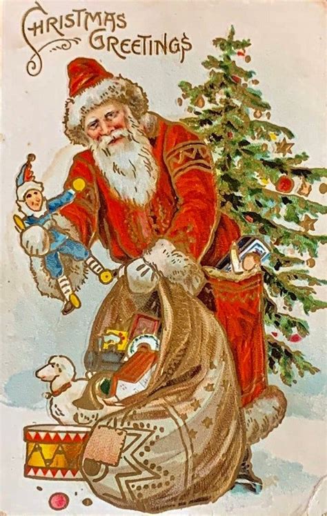 Rare Antique Embossed Christmas Postcard Christmas Greetings Santa