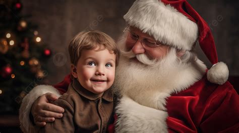 Santa Claus And A Young Boy Hugging Each Other Background, Free ...