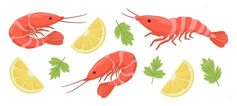 Premium Vector Cartoon Shrimps Seafood Boiled Tiger Shrimps With