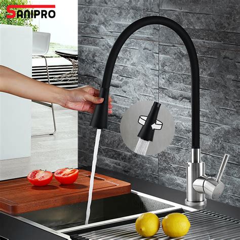 Sanipro New Design Pull Out Down Stainless Steel Black Silicone