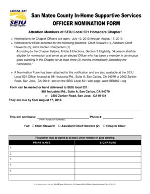 Fillable Online Seiu521 SM IHSS Officers Nomination Petition Form 07 09