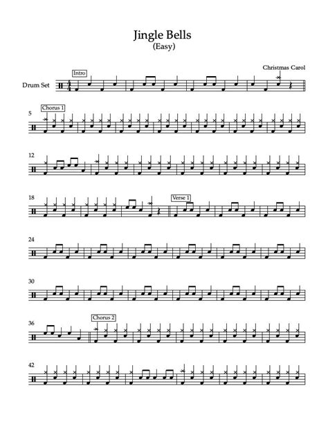 Jingle Bells Easy Level Pierpont Drums Sheet Music