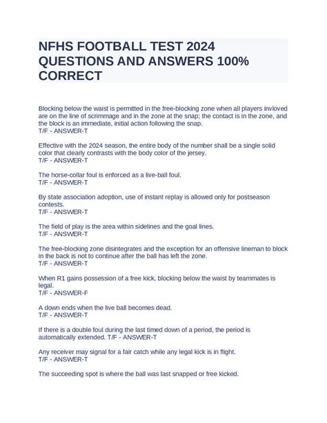 NFHS FOOTBALL TEST 2024 QUESTIONS AND ANSWERS 100 CORRECT Exams