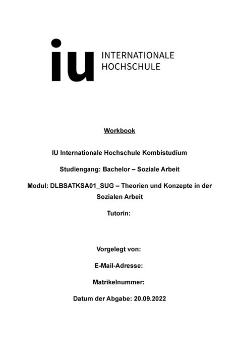 Aufagbe 1 Deckblatt Workbook IU Internationale Hochschule