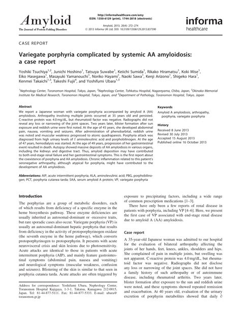 Pdf Variegate Porphyria Complicated By Systemic Aa Amyloidosis A Case Report