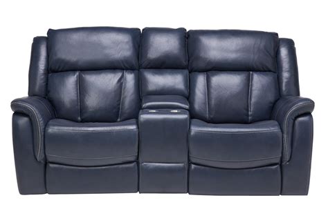 Patriot Blue Leather Dual Power Reclining Loveseat with Console