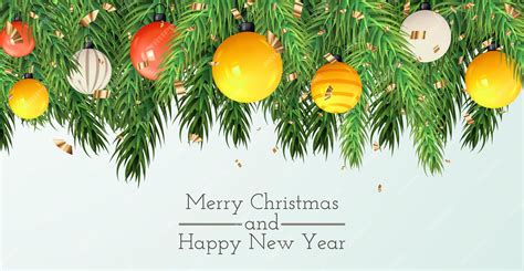 Premium Vector Happy New Year And Merry Christmas Greeting Card Template Christmas Realistic