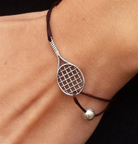 Cord Bracelet With Sterling Silver Tennis Racket And Tennis Ball Charms