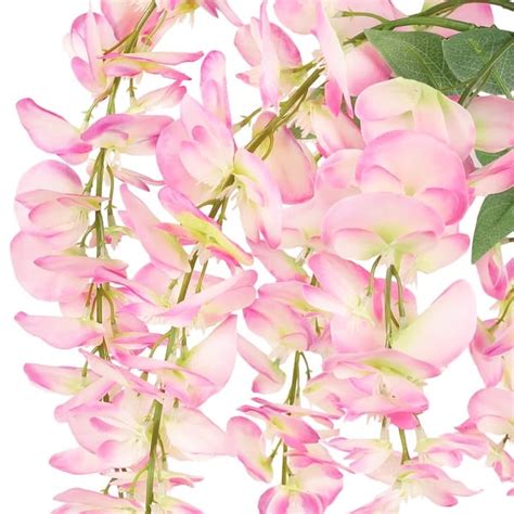 Set Of 3 Cream Pink Artificial Japanese Wisteria Flower Stem Hanging Spray Bush 44in 44 L X