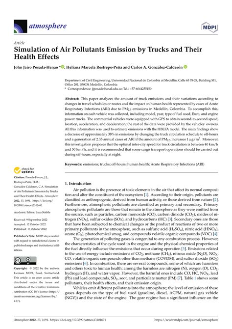 Pdf Simulation Of Air Pollutants Emission By Trucks And Their Health