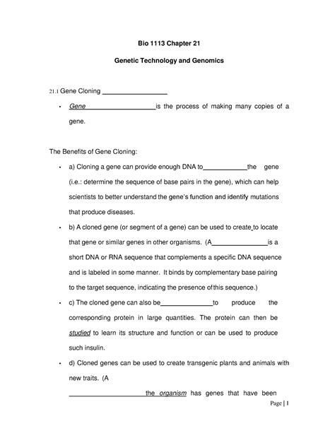 Notes Genetic Technology And Genomics Bio 1113 Chapter 21 Genetic Technology And Genomics 21