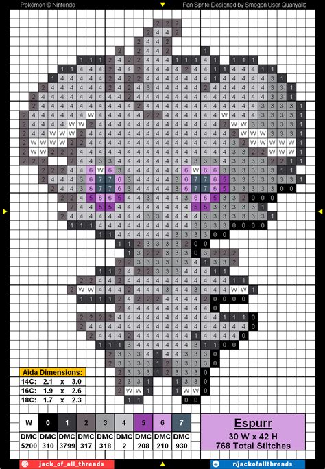 Meowstic Female Pixel Sprite Graph Cross Stitch Pattern R Jackofallthreads