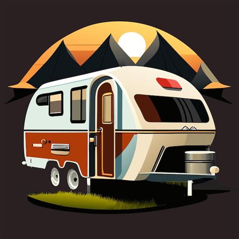 Caravane Marron Camping Car Fond Sombre Et Illustration Vectorielle De