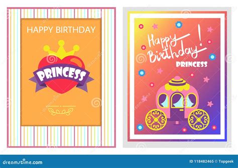 Crown And Carriage Happy Birthday Princess Vector