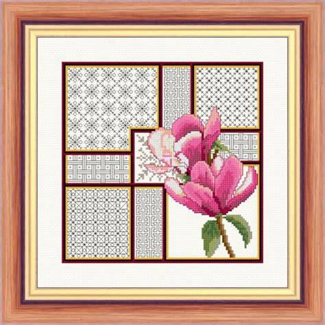 Magnolia And Blackwork A Nch Cross Stitch Kit And Chart Blackwork