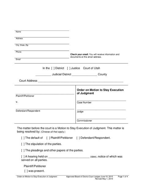 2019 2025 Form UT Order On Motion To Stay Execution Of Judgment Fill