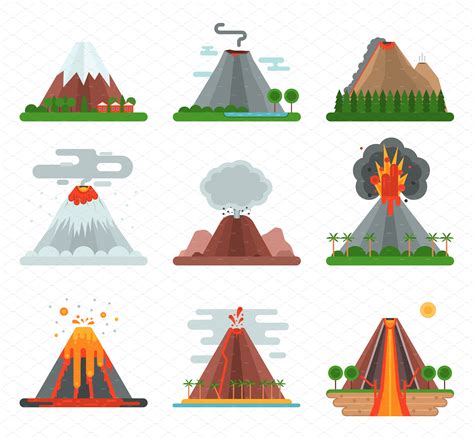 Volcano Vector Nature Blowing Up Illustrations Creative Market