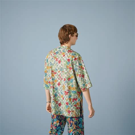 Camicia In Cotone Con Stampa Floreale E Ancore In Multicolore GUCCI ZA