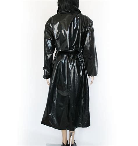 M L Black Vinyl Trench Coat Long Maxi Shiny Plastic PVC Rain Etsy