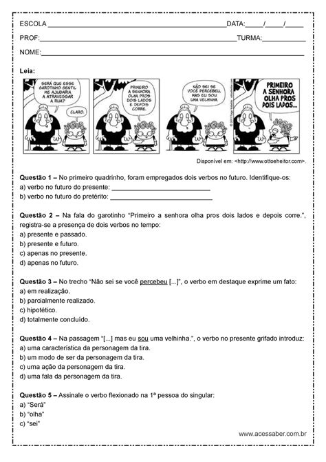 Atividades Sobre Tempos Verbais 5 Ano Com Gabarito