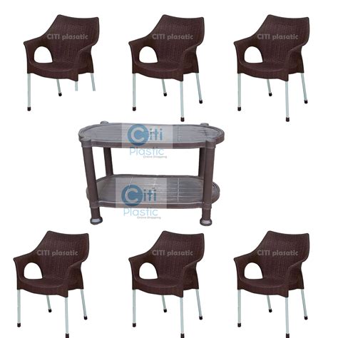 Set Of 6 Ratan Plastic Chairs And Plastic Table Darazpk