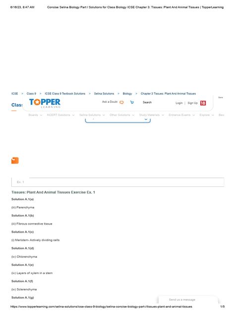 Concise Selina Biology Part I Solutions for Class Biology ICSE Chapter ...