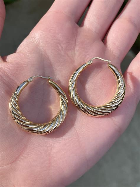 Vintage 14k Yellow Gold Twist Hoop Earrings Fine Estate Jewelry Real Genuine Gold Etsy