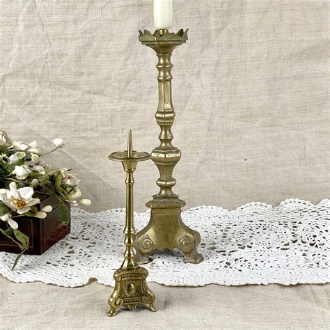 Antique Brass Altar Candlesticks Set Of 2 Divine Style French Antiques