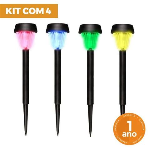 Kit 4 Luminária Solar Poste Balizador Decoração Espeto de Jardim