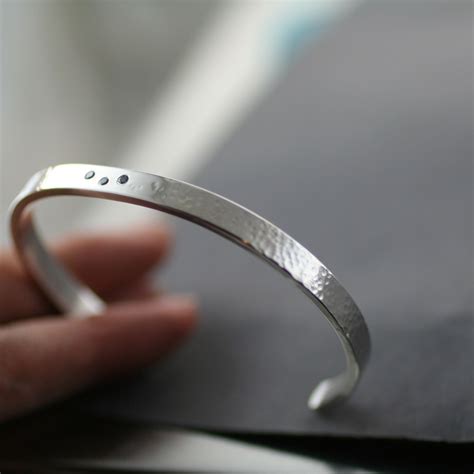 Sterling Silver Cuff Bracelet With Blue Diamonds And Hammered