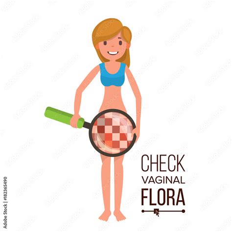 Check Vaginal Flora Vector Naked Woman With Magnifying Glass Censored Skin Body Female