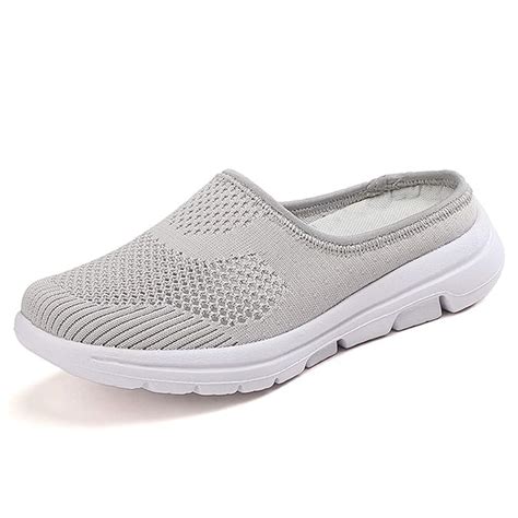 Buy Womens Backless Sneakers Mesh Slip On Mule Shoes Breathable Slippers Gray 9 Re At