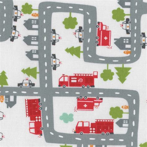 Road Map Fabric Fq Fireman And Police Print Stacy Iest Hsu Cotton Fat