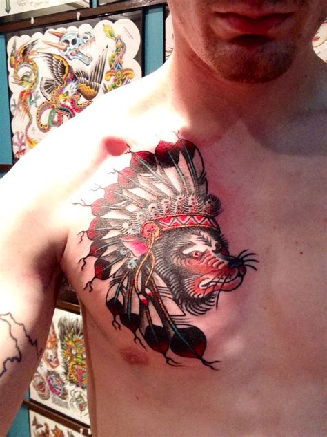 Native American Traditional Wolf Tattoo - Flawssy