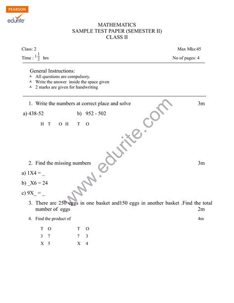 Class 2 Cbse Maths Sample Paper Term 2 Model 1 Pdf